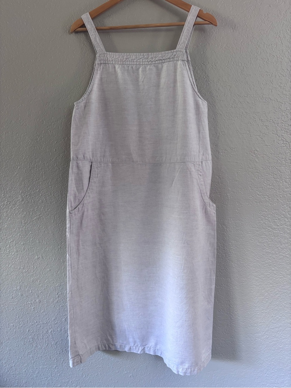Muji Linen Cotton Midi Dress Oatmeal Natural Button Back Minimalist M